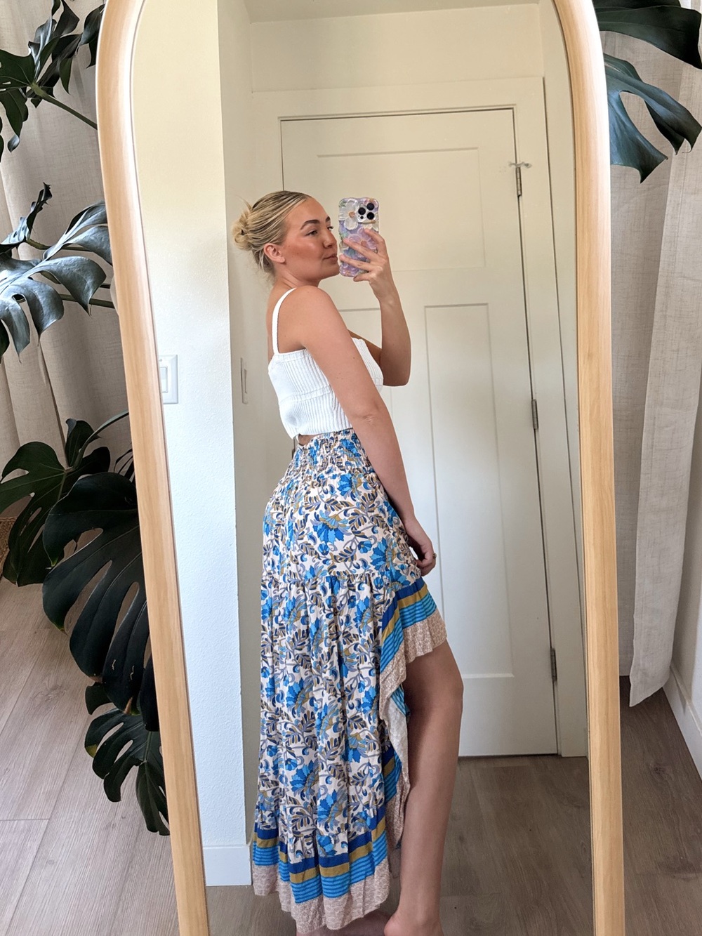 BTFBM Floral Blue Maxi Skirt with Border Trim - Women - Picture 3 of 7